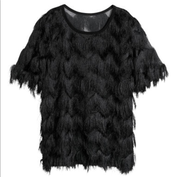 H&M Tops - H&M Black Chevron Fringe Shirt Medium